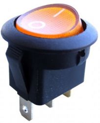 Przełącznik; klawiszowy; okrągły; 12V DC; 20A; ON-OFF; żółty; 1 tor; podświetlenie; konektory 4,8x0,8mm; 20mm; SW-01DC