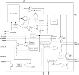 0.1-1.1A adj. ILIMIT, 1.8-5.25V, 80mΩ USB power switch + 5.1V 1.1A boost converter & 0.2A 3.3V LDO