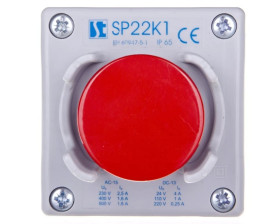 Kaseta sterownicza 1-otworowa przycisk grzybkowy z osłoną czerwony 1R szara IP65 SP22K1\25-1