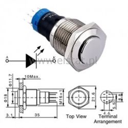 Przycisk stabilny 16mm wyst. LED biały 12V