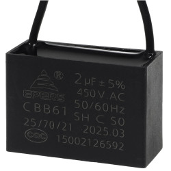 Kondensator rozruchowy do silnika 2uF 450VAC, przewody 20cm, 36x15x25mm