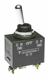 Przełącznik (Wł.)-wył.-(wł.) średnica wycięcia 12.5mm SPDT NKK Switches Montaż panelowy długość przełącznika 17.5mm