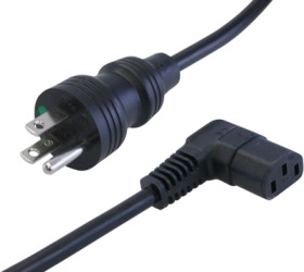 Device connection cable, North America, plug type B, straight on C13 socket, angled, SJT 3 x AWG 18, black, 2.5 m, HG-SJT3X18AWG