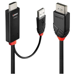 LINDY 41499 2m HDMI to DisplayPort 4K60Hz Adapter Cable with USB Power Black