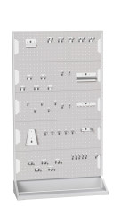 Tablica narzędziowa Hak panelowy Zestaw haków i stojaków panelowych zawartość Haki (40), panel (5), stojak (1) Blacha