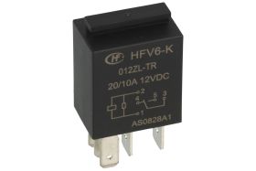 Przekaźnik; elektromagnetyczny samochodowy; HFV6-K/012ZL-TR; 12V; DC; 1 styk przełączny; 10/20A; 27V DC; z konektorami; z uchwyt