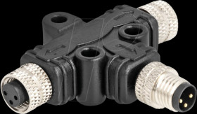 60575 M8 T-splitter, A-coded, 3 pin, 1x plug > 2x socket