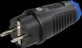 Solid rubber plug Taurus2, type F - CEE 7/4, black/blue