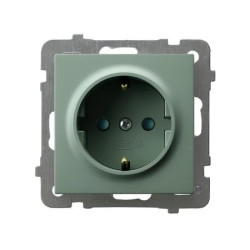 AS Gniazdo pojedyncze z uziemieniem schuko z przesłonami torów prądowych zielony mat GP-1GSP/m/84