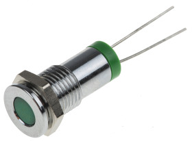Lampka kontrolna do montażu panelowego 2V dc, zielona 8mm LED Chrom RS PRO