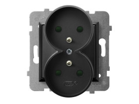 ARIA Gniazdo podwójne z uziemieniem z przesłonami torów prądowych moduł bez ramki czarny metalik GP-2URAZP/m/33 OSPEL