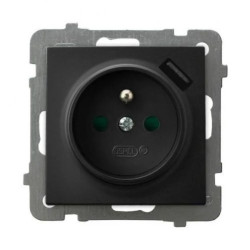 AS Gniazdo pojedyncze z uziemieniem z przesłonami torów prądowych, z ładowarką USB czarny metalik GP-1GZPUSB/m/33