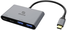 Akasa AK-CBCA31-18BK USB-Hub 2+2 Porty USB-A USB 3.2 Gen2 10 GBit/s z wtyczką USB-C, z gniazdem szybkiego ładowania alum