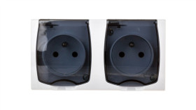 Madera Gniazdo Hermetyczne Podwójne Z/U Ip44 Klapka Przezroczysta Białe...