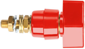 Pole terminal, 4 mm, red, 1000 V, 63 A, M6 threaded bolt, nickel-plated, POL 631 / RT