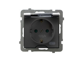 AS Gniazdo hermetyczne z uziemieniem schuko IP-44 z przesłonami torów prądowych wieczko przezroczyste srebro GPH-1GSP/m/18/d OSP