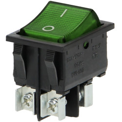 Wyłącznik kołyskowy czarny/ziel. zielony klawisz 16A, śruby,podśw.