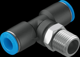 153110 Push-in fitting, T-shaped, with external hexagon, R1/4 &lt;&gt; 2xdia.