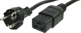 Device connection cable, Europe, plug type E + F, straight on C19 socket, straight, H05VV-F3G1.5 mm², black, 3 m, VIIG-H05VVF3G1