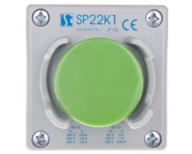 Kaseta sterownicza 1-otworowa przycisk grzybkowy z osłoną zielony 1Z szara IP65 SP22K1\26-1