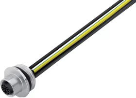 Panel socket, M12, 3 pole + PE, strand connection, screw locking, straight, 09 0692 642 04