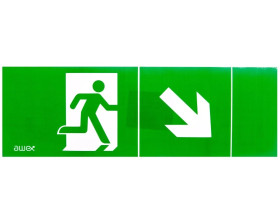 Piktogram PM23 100x300 człowiek w drzwiach obrotowa strzałka logo awex (ISO7010)