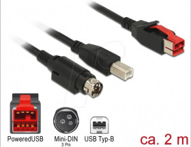 85488 PoweredUSB cable male 24V &gt; USB B + Mini-DIN 3 Pin, 2 m