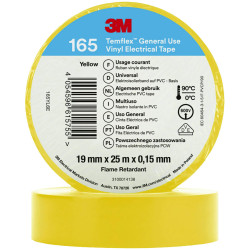 3M 165YL6E Temflex&#x2122; 165 Electrical Tape Yellow 25 m x 19 mm 1 pc