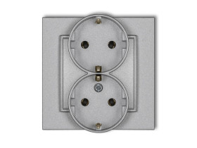 MINI Gniazdo podwójne z uziemieniem schuko (bez przesłon torów prądowych) srebrny metalik 7MGP-2s KARLIK