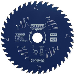Draper Expert 33005 TCT C/Saw Blade-Wood-PTFE Coat. 185x25.4mm 40T