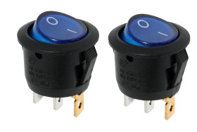 Opencircuit Rocker switch 250V round with blue lamp - 2 pieces