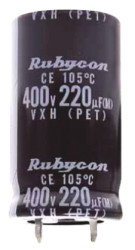 Kondensator 100μF 450V dc Zatrzaskowy Rubycon roztaw: 10mm 22 (Dia.) x 25mm