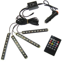Podświetlenie samochodu LED 4x12 cm 4 moduły + pilot zestaw, wnętrza kabiny taśma 12V