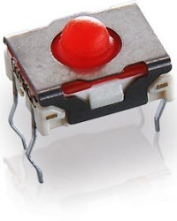 Short-stroke pushbutton, 1 Form A (N/O), 100 mA/35 V, unlit , actuator (red, L 1.4 mm), 3 N, THT, 1.14.002.106/0000