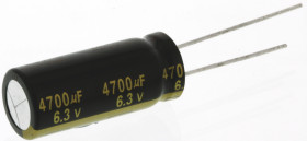 Kondensator 4700μF 6.3V dc Radialny, Otwór przelotowy Panasonic roztaw: 5mm 12.5 (Dia.) x 30mm