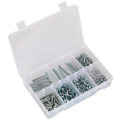 Sealey AB049SNW Setscrew, Nut &amp; Washer Assortment 444pc High Tensile M5 Metric