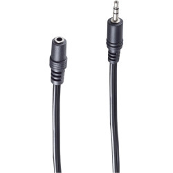 Extension cable, 2 m, black, 3.5 mm stereo jack plug, straight to 3.5 mm stereo jack socket, straight, BS30805-2.0