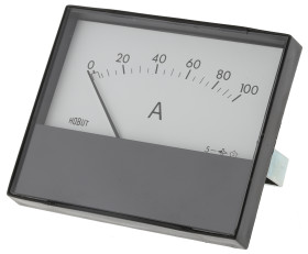 Amperomierz analogowy panelowy DC zakres 0/100A wysokość wycięcia: 63.5mm wartość 100A ±8% +40°C HOBUT