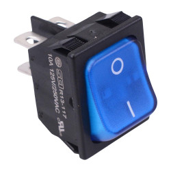 Blue 230V illuminated On-Off Rectangle Rocker Switch DPST 10A R13-117B-01
