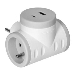 Rozgałęźnik 2P+Z z ładowarką 2xUSB, szybkie ładowanie, biało-szary,OR-AE-13281/G