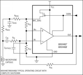 MAX4469 Low-Cost, Micropower, SC70/SOT23-8, Microphone Preamplifiers with Complete Shutdown