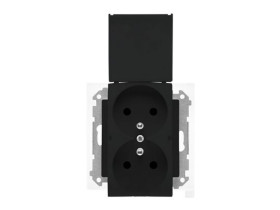 SIMON 55 Gniazdo podwójne z uziemieniem szybkozłącza IP44 z uszczelką klapka w kolorze czarny mat TGZ2BMCZ.01/149 KONTAKT SIMON