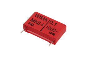Kondensator; poliestrowy; MKT; 100nF; 1000V DC/400V AC; MKS4; MKS4O131005D00KSSD; 10%; 7x16,5x26mm; 22,5mm; luzem; -55...+100°C;