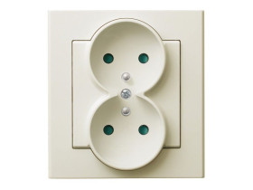 SONATA Gniazdo podwójne z uziemieniem IP20 z przesłonami z ramką ecru GP-2RZP/27 OSPEL