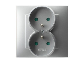 SZAFIR Gniazdo podwójne z uziemieniem z przesłonami kompletne z ramką srebro GP-2ZZP/18 OSPEL