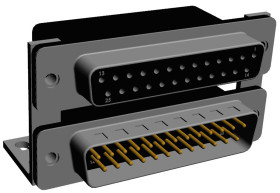 Złącze D-Sub 25-pinowe Żeński/Męski Kąt prosty Przepust raster 2.769mm Złoto