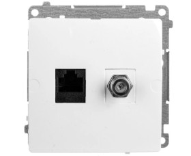 Simon Basic Gniazdo antenowe typu F + komputerowe RJ45 kat.6 białe BMAFRJ45.01/11