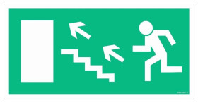 ZNAK - AC019 Wyjście ewakuacyjne w lewo schodami w górę 20 x 10 cm FS - Folia samoprzylepna foto.