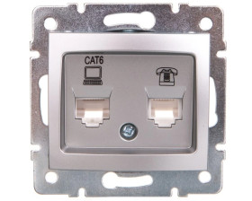 DOMO Gniazdo teleinformatyczne RJ45 Cat 6+RJ11 srebrne 011440043 24876
