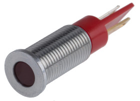 Lampka kontrolna do montażu panelowego 24V dc, czerwona 8mm LED Chrom Faston, oczko lutownicze RS PRO